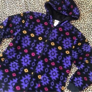 Vintage Southwest Hoodie Teddy Fleece USA Made Aztec Fuzzy Printed Small Pockets